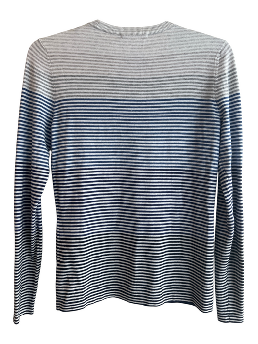 J Mclaughlin Size XS Blue, Gray & White Cotton Blend Striped Round Neck Top Blue, Gray & White / XS