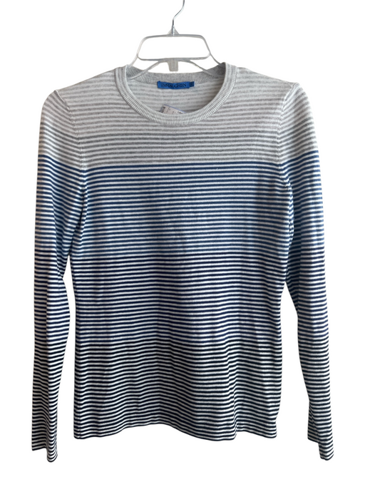 J Mclaughlin Size XS Blue, Gray & White Cotton Blend Striped Round Neck Top Blue, Gray & White / XS