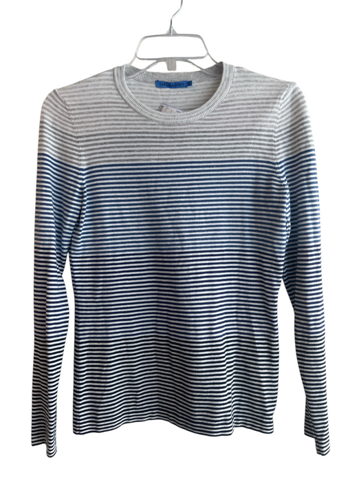 J Mclaughlin Size XS Blue, Gray & White Cotton Blend Striped Round Neck Top Blue, Gray & White / XS