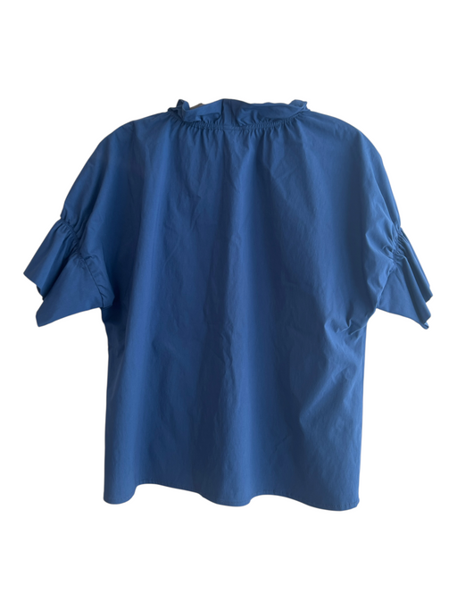 Finley Size XS Blue Viscose Blend Short Sleeve Ruffle V Neck Top Blue / XS