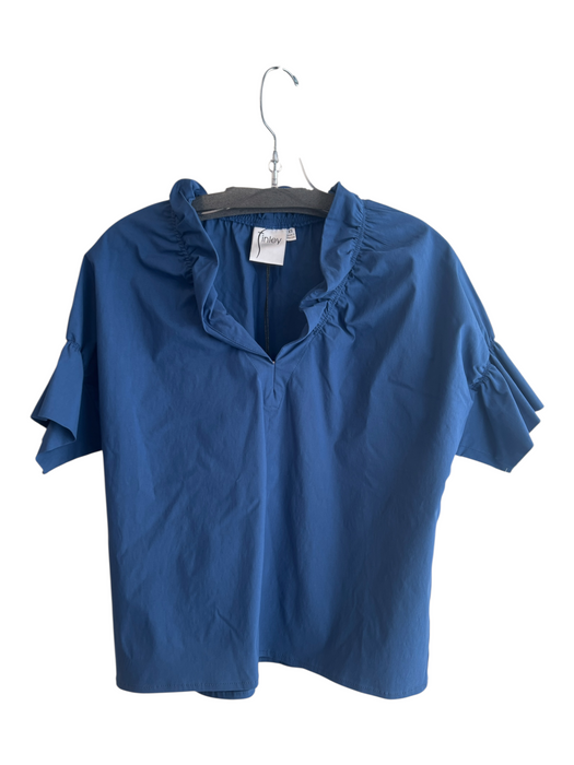 Finley Size XS Blue Viscose Blend Short Sleeve Ruffle V Neck Top Blue / XS