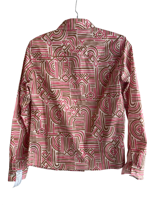 J Mclaughlin Size XS Tan, Pink & Multi Cotton Blend Collared Button Down Top Tan, Pink & Multi / XS