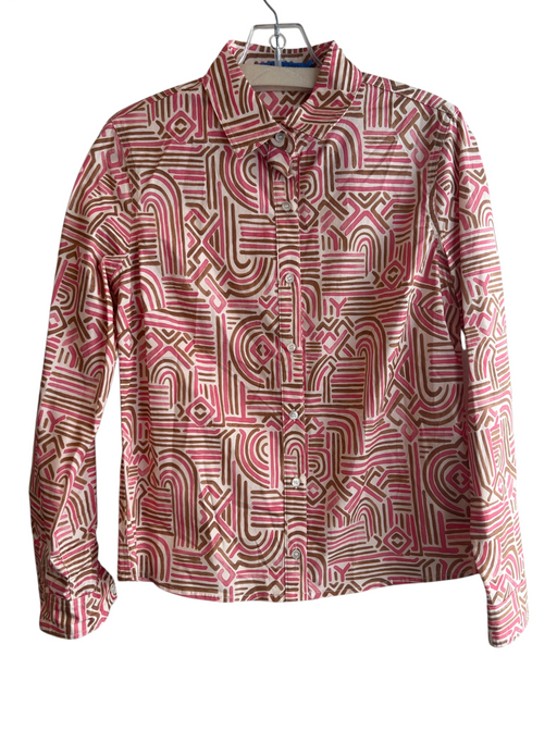 J Mclaughlin Size XS Tan, Pink & Multi Cotton Blend Collared Button Down Top Tan, Pink & Multi / XS