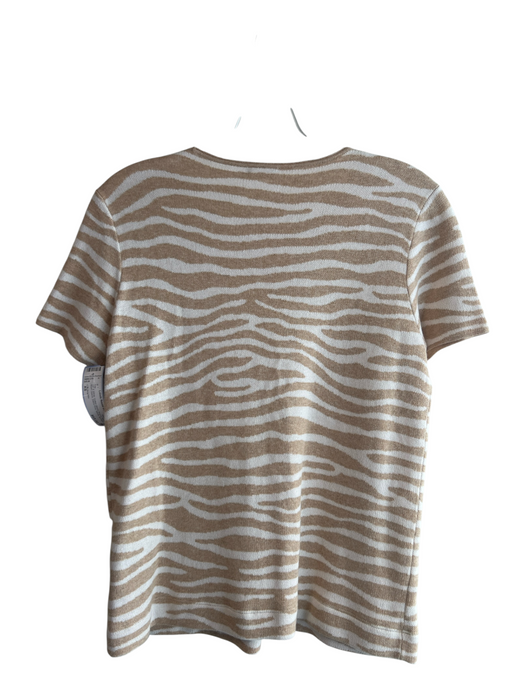 J Mclaughlin Size XS Tan & White Cotton Blend Round Neck Short Sleeve Top Tan & White / XS