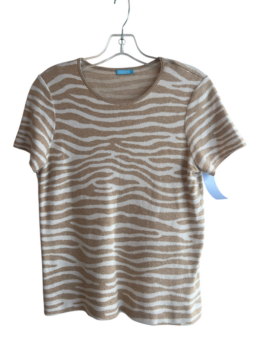 J Mclaughlin Size XS Tan & White Cotton Blend Round Neck Short Sleeve Top Tan & White / XS