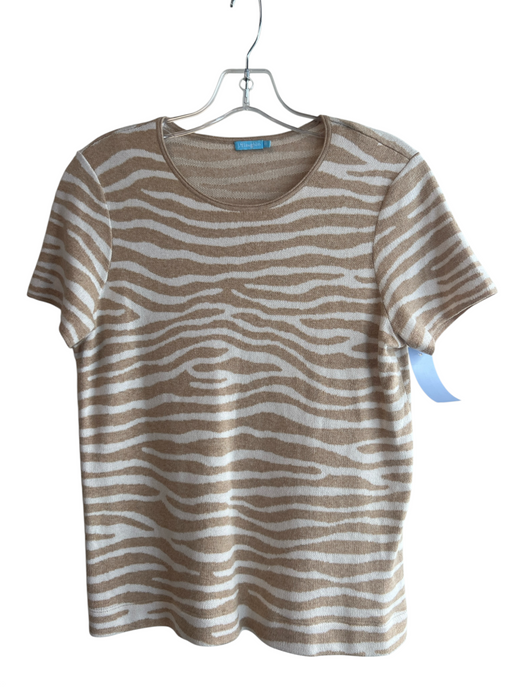 J Mclaughlin Size XS Tan & White Cotton Blend Round Neck Short Sleeve Top Tan & White / XS