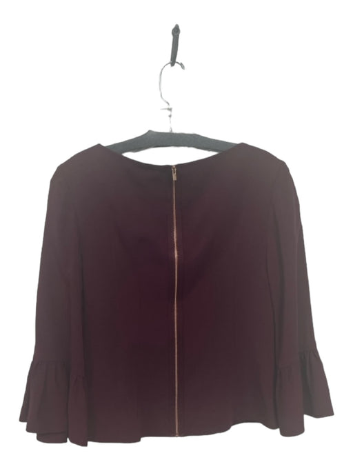 Tibi Size 0 Maroon Red Viscose Blend Boat Neck Long Trumpet Sleeve Back Zip Top Maroon Red / 0