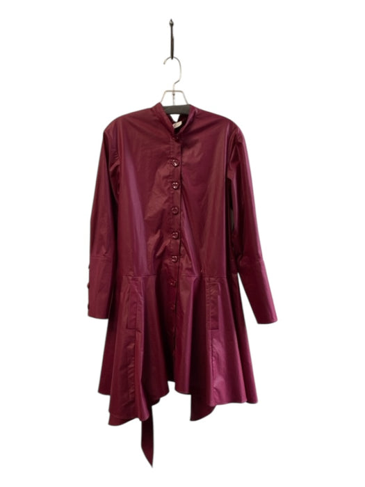 Tibi Size 00 Merlot Polyester Long Sleeve Button Up Pockets Pleats Dress Merlot / 00