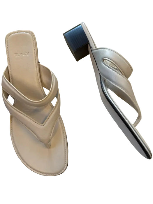 Theory Shoe Size 9 Bone Leather Kitten Heel Block Heel Thong Sandals