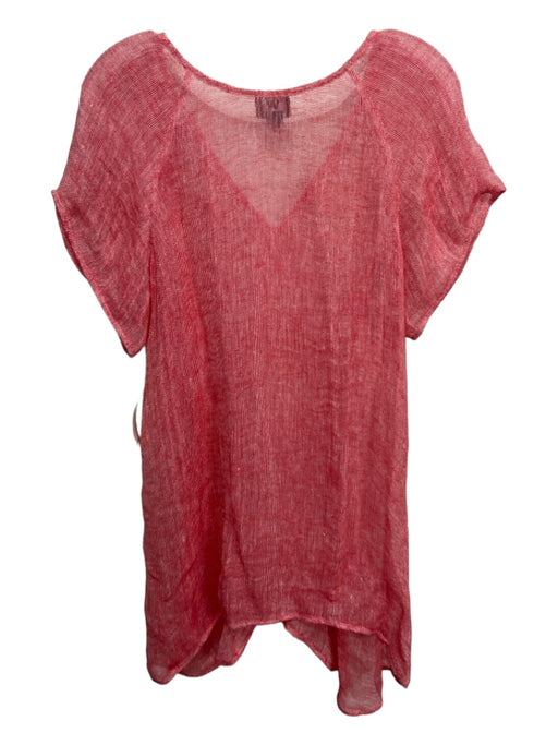 W by Worth Size P Red & White Linen & Nylon Striped See - Through V Neck Top Red & White / P