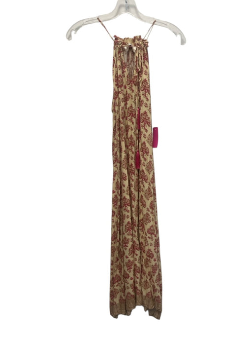 Natalie Martin Size S Beige & Pink Rayon Floral Motif Sleeveless Midi Dress Beige & Pink / S