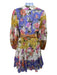 Zimmermann Size 2/M White & Multi Cotton Floral Colorblock 3/4 Puff Sleeve Dress White & Multi / 2/M