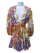 Zimmermann Size 2/M White & Multi Cotton Floral Colorblock 3/4 Puff Sleeve Dress White & Multi / 2/M