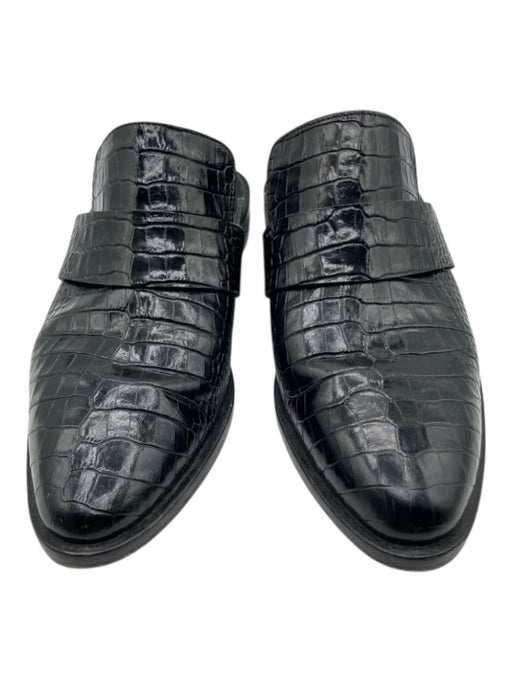 freda salvador Shoe Size 7 Black Leather Croc Embossed Pointed Toe Mule Flats Black / 7