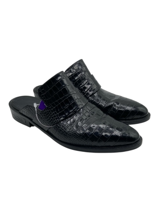 freda salvador Shoe Size 7 Black Leather Croc Embossed Pointed Toe Mule Flats Black / 7