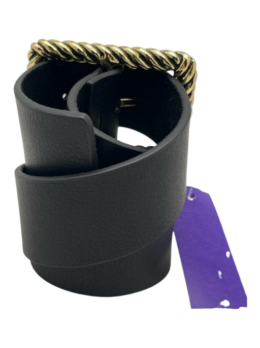 B-Low The Belt Black & Gold Leather Square Belt Buckle Cable Wide Belts Black & Gold / Small