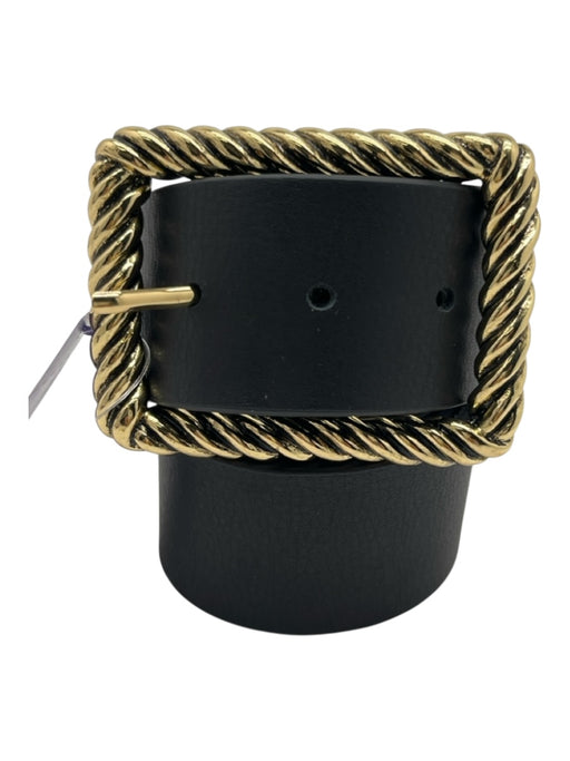 B-Low The Belt Black & Gold Leather Square Belt Buckle Cable Wide Belts Black & Gold / Small