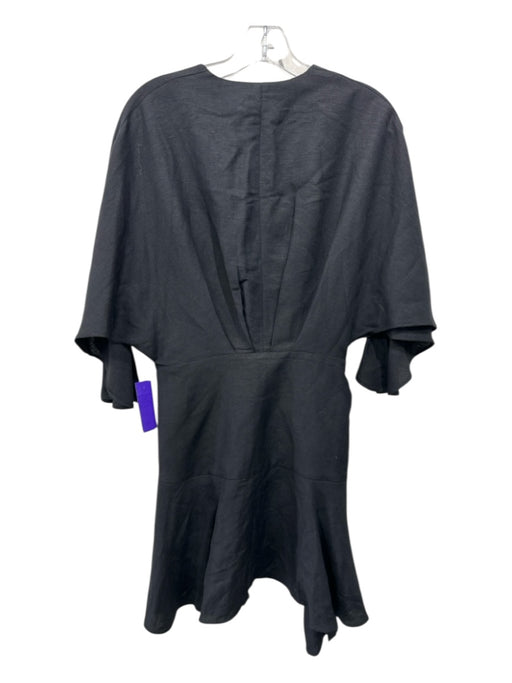 Significant Other Size 6 Black Linen Blend Flare Sleeve Wrap Gold Buckle Dress Black / 6