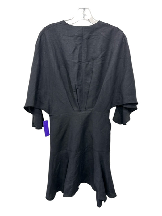 Significant Other Size 6 Black Linen Blend Flare Sleeve Wrap Gold Buckle Dress Black / 6