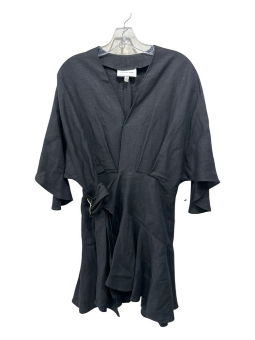 Significant Other Size 6 Black Linen Blend Flare Sleeve Wrap Gold Buckle Dress Black / 6