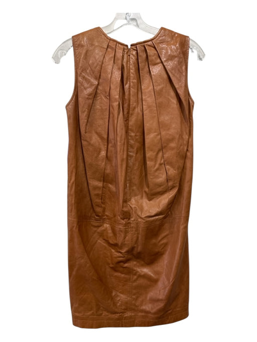 Adam Adam Lippes Size 0 Carmel Brown Leather Sleeveless Paneled Darted Dress Carmel Brown / 0