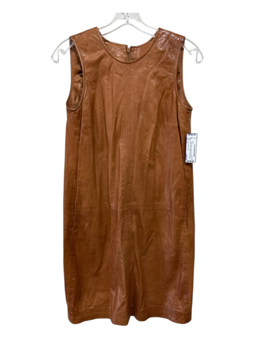 Adam Adam Lippes Size 0 Carmel Brown Leather Sleeveless Paneled Darted Dress Carmel Brown / 0