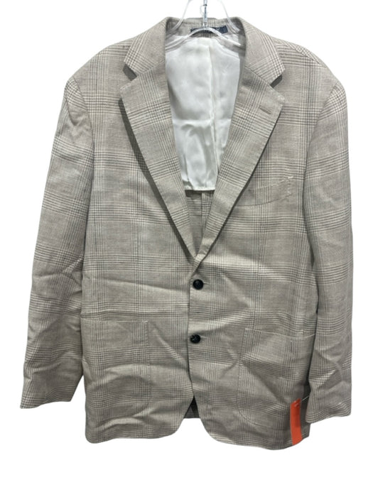 Suitsupply Gray Linen Blend Plaid Patch Pocket 2 Button Men's Blazer Gray / 40s