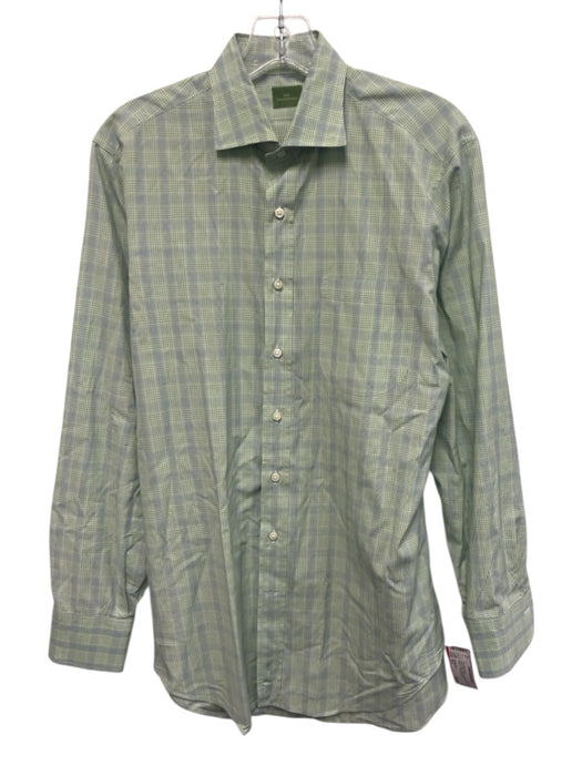Sid Mashburn Size 15.5 Green Cotton Plaid Spread Collar Men's Long Sleeve Shirt Green / 15.5