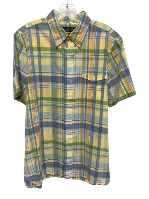 Ralph Lauren Size L Yellow & Blue Cotton Plaid Button Up Men's Short Sleeve Yellow & Blue / L
