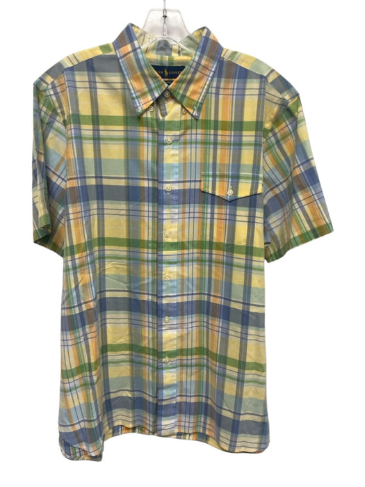 Ralph Lauren Size L Yellow & Blue Cotton Plaid Button Up Men's Short Sleeve Yellow & Blue / L
