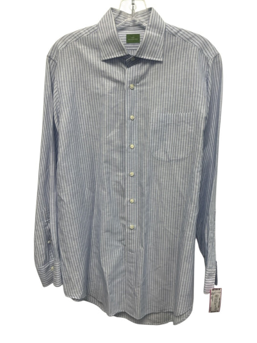 Sid Mashburn Size 15.5 Blue & Light Blue Cotton Striped Men's Long Sleeve Shirt Blue & Light Blue / 15.5