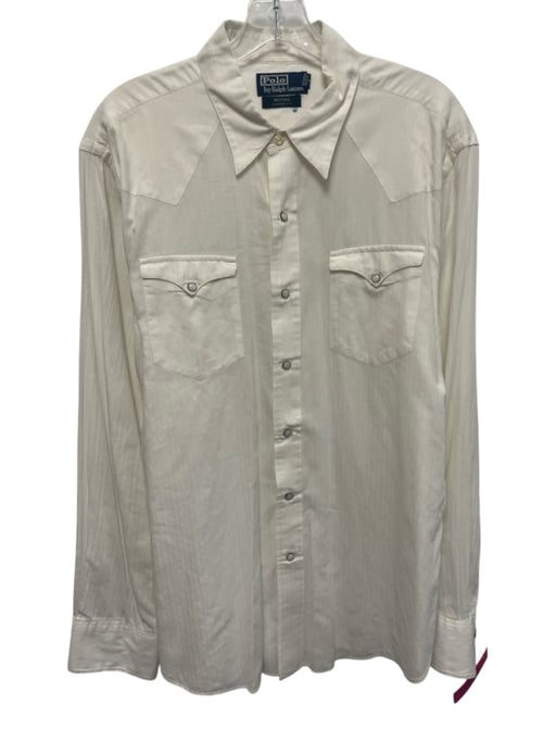 Polo AS IS Size L White Cotton Solid Western Men's Long Sleeve Shirt White / L