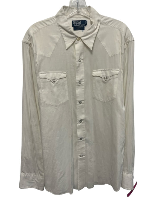 Polo AS IS Size L White Cotton Solid Western Men's Long Sleeve Shirt White / L