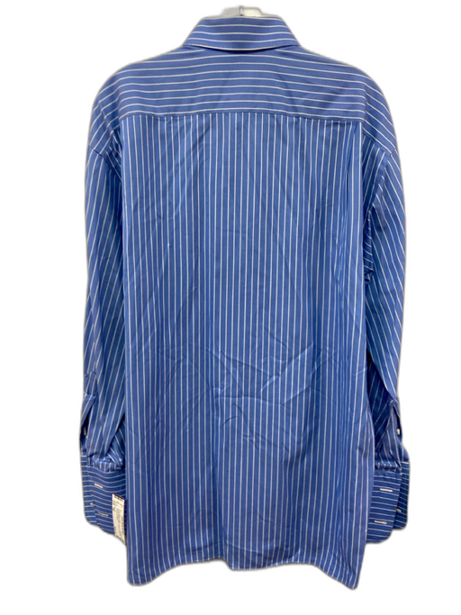Borelli Size 16L Blue & White Cotton Striped Button Up Men's Long Sleeve Shirt Blue & White / 16L