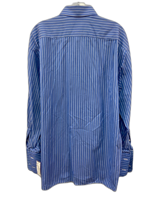 Borelli Size 16L Blue & White Cotton Striped Button Up Men's Long Sleeve Shirt Blue & White / 16L