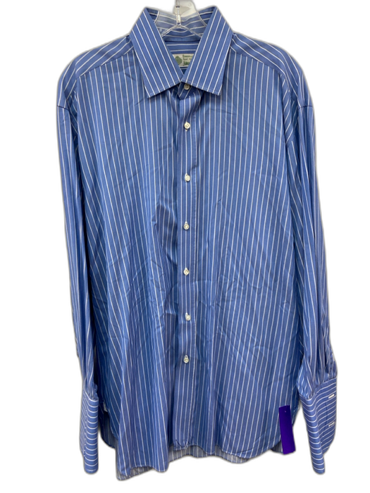 Borelli Size 16L Blue & White Cotton Striped Button Up Men's Long Sleeve Shirt Blue & White / 16L