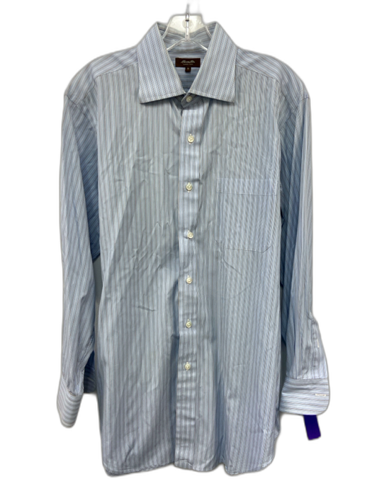 Hamilton Size 16 Blue & Brown Cotton Striped Button Up Men's Long Sleeve Shirt Blue & Brown / 16