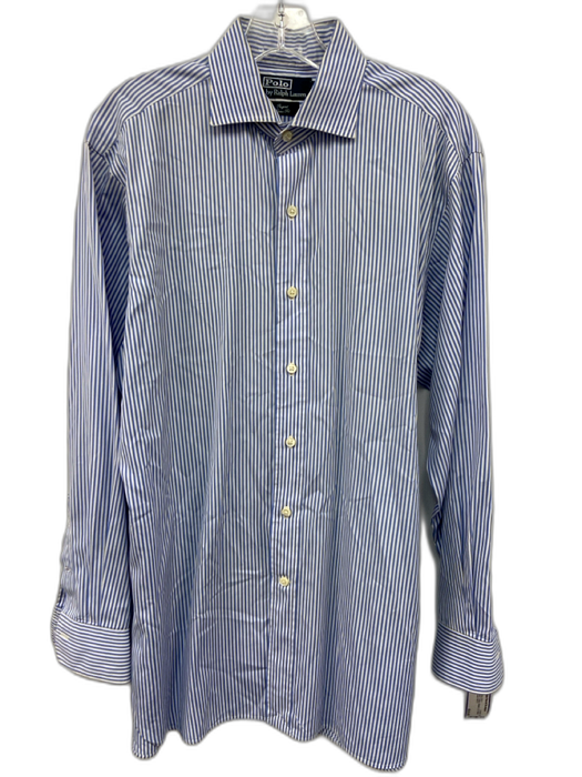Polo Size 16 Blue & White Cotton Striped Button up Men's Long Sleeve Shirt Blue & White / 16