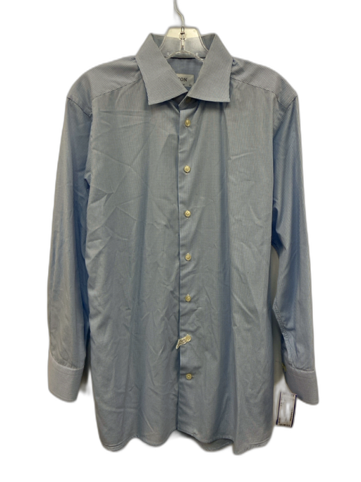 Eton Size 16.5 Light Blue & White Cotton Gingham Button up Long Sleeve Shirt Light Blue & White / 16.5