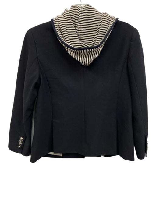 Veronica Beard Size 3 Navy Blue & White Cotton & Nylon Hood Stripe Zip Up Jacket Navy Blue & White / 3