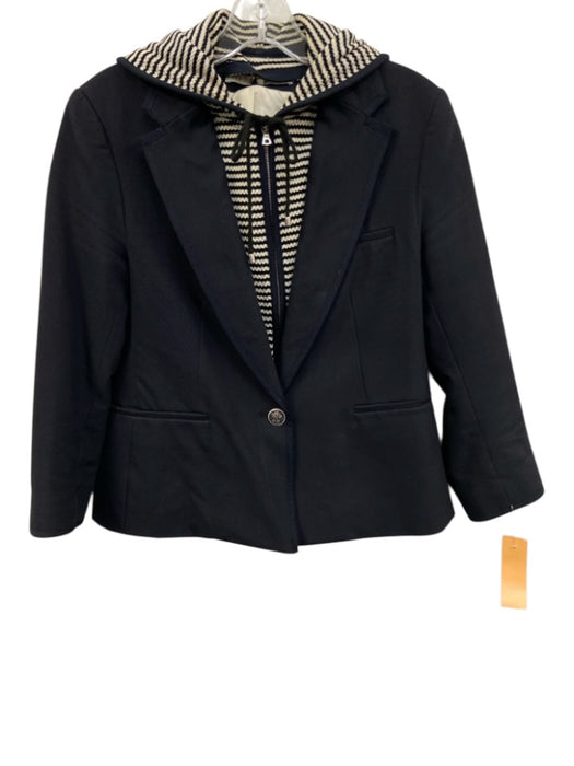 Veronica Beard Size 3 Navy Blue & White Cotton & Nylon Hood Stripe Zip Up Jacket Navy Blue & White / 3