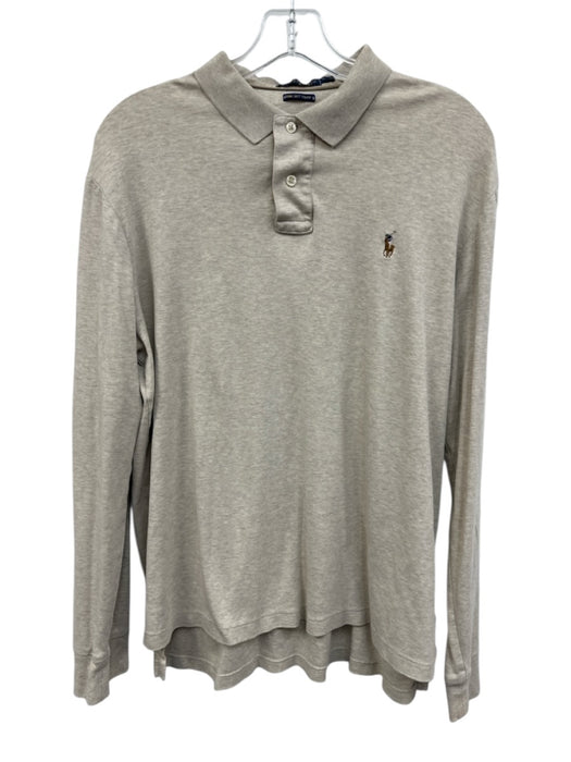 Polo Size L Gray Cotton Heathered Polo Men's Long Sleeve Shirt Gray / L