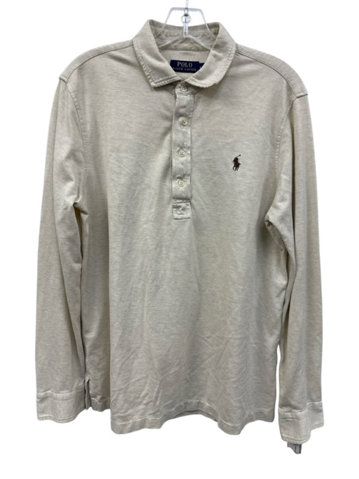 Polo Size L Light Gray Cotton Heathered Polo Men's Long Sleeve Shirt Light Gray / L
