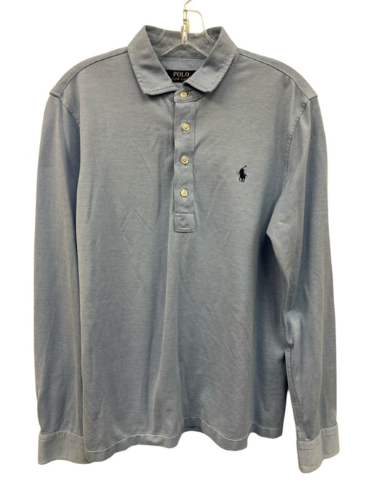 Polo Size L Blue Cotton Heathered Polo Men's Long Sleeve Shirt Blue / L