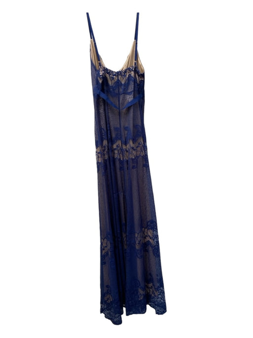 Alberto Makali Size S Navy Polyester Lace Overlay V Neck Nude Slip Dress Navy / S