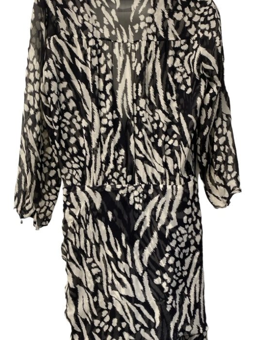 Veronica Beard Size Est S Black & White Silk Long Sleeve Wrap Tie Detail Dress Black & White / Est S