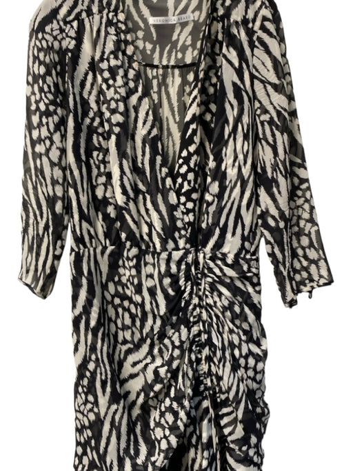 Veronica Beard Size Est S Black & White Silk Long Sleeve Wrap Tie Detail Dress Black & White / Est S