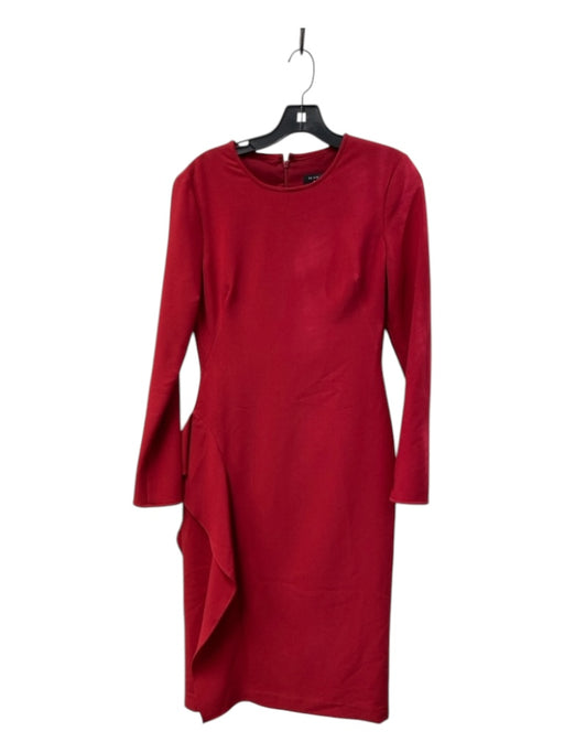 Black Halo Eve Size 4 Red Polyamide Blend Round Neck Back Zip Long Sleeve Dress Red / 4