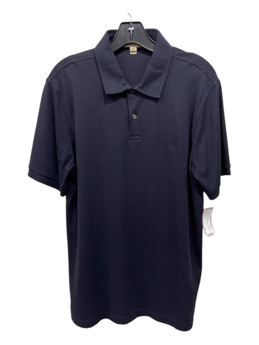 Burberry Size L Navy Cotton Solid Polo Men's Short Sleeve L