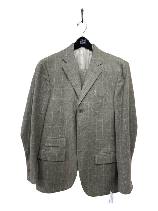 Polo Grey Virgin Wool Checkered Three Piece Men's Suit 43
